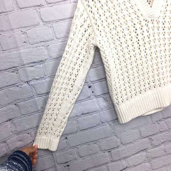Loft Petites Cottagecore Open Knit Split Neck Cream Pullover Sweater Size XXS - Picture 5 of 13